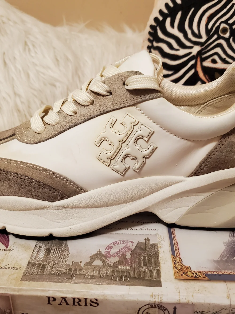 Tory Burch Cream & Taupe Chunky Lace-Up Sneaker